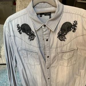 Denim Faded Gray w/Skulls Shirt XL